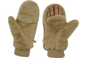 JUMISEE Women Winter Faux Fur Flip Cover Mittens Warm Soft Half Finger Fingerless Gloves