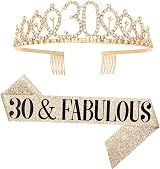 NC Leixi 30 & Fabulous Sash Rhinestone Tiara Set Gold XL 30th Birthday Gifts view 1