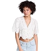 MOON RIVER Women's Puff Sleeve Eyelet Top with Front Ties