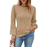 FEKOAFE Womens Sweaters Casual 2025 Fall Long Sleeve Tops Ribbed Knit Pullover Sweaters