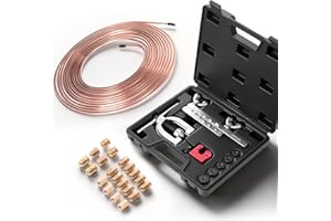 VEVOR 3/16" Brake Line Repair Kit, 45° Double & Single Brake Line Flaring Tool Kit, 25FT Copper Coated Brake Line (with 16 Fi