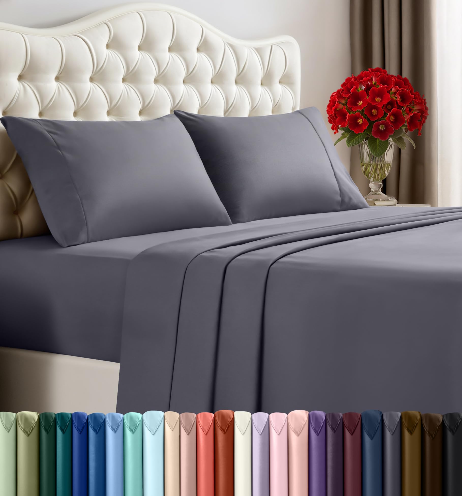 Photo 1 of Utopia Bedding King Sheet Set – 4 Piece Bed Sheets for King Size Bed, Soft and Breathable Microfiber, Includes 1 Fitted Sheet, 1 Flat Sheet and 2 Pillowcases (Grey)