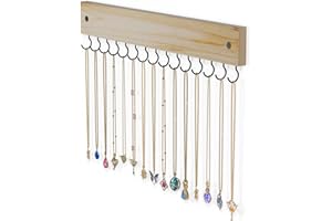 Lolalet Hanging Jewelry Organizer with 15 Hooks, Wooden Necklaces Hanger Easy Install Wall Mount Necklace Holder for Bracelet