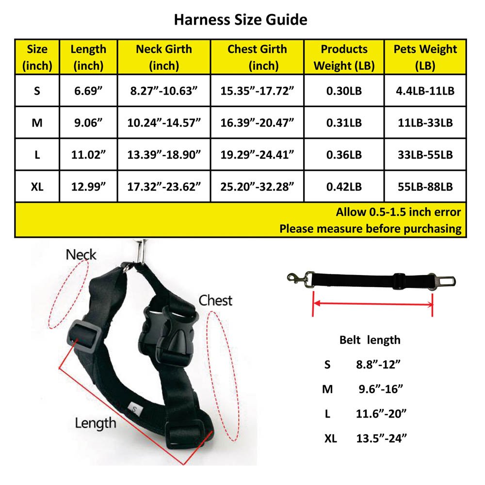 HANCIN Dog Seat Belt Harness for cars, Medium Dog Harness Vest with Dog Seat Belt for Car