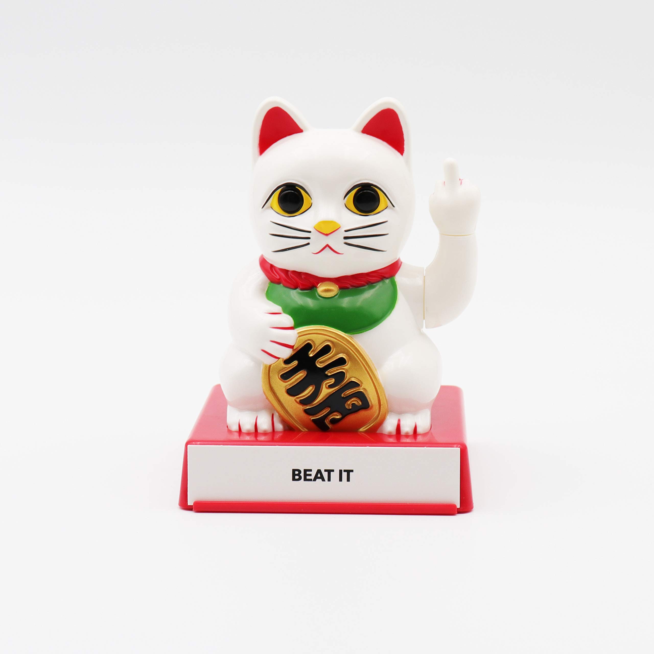 Lucky Cat with Attitude – Cattitude! Desk accessory with Waving Arm. 4 Changeable hands for different expressions + 12 message cards. 9.8 x 12.6 x 9.5cm