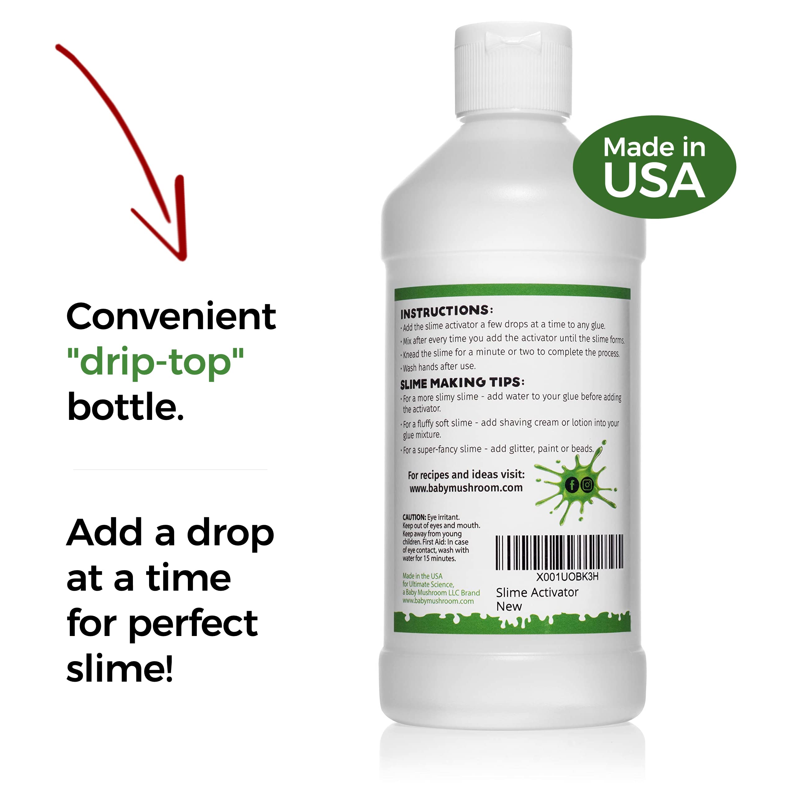 Borax Slime Activator - 16oz Solution - Made in USA - Works with All Glue Types - Better Than Contact Solution or Laundry Detergent