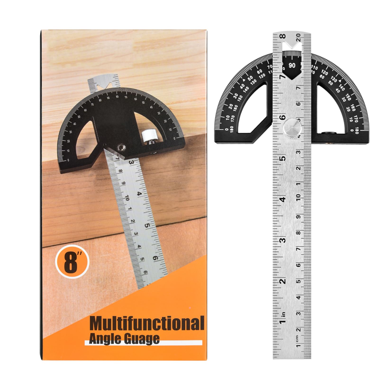 Stainless Steel Angle Ruler, Adjustable Angle Gauge with 0-180 Degrees Measuring Tool for Home Improvement - Black, 8 Inch