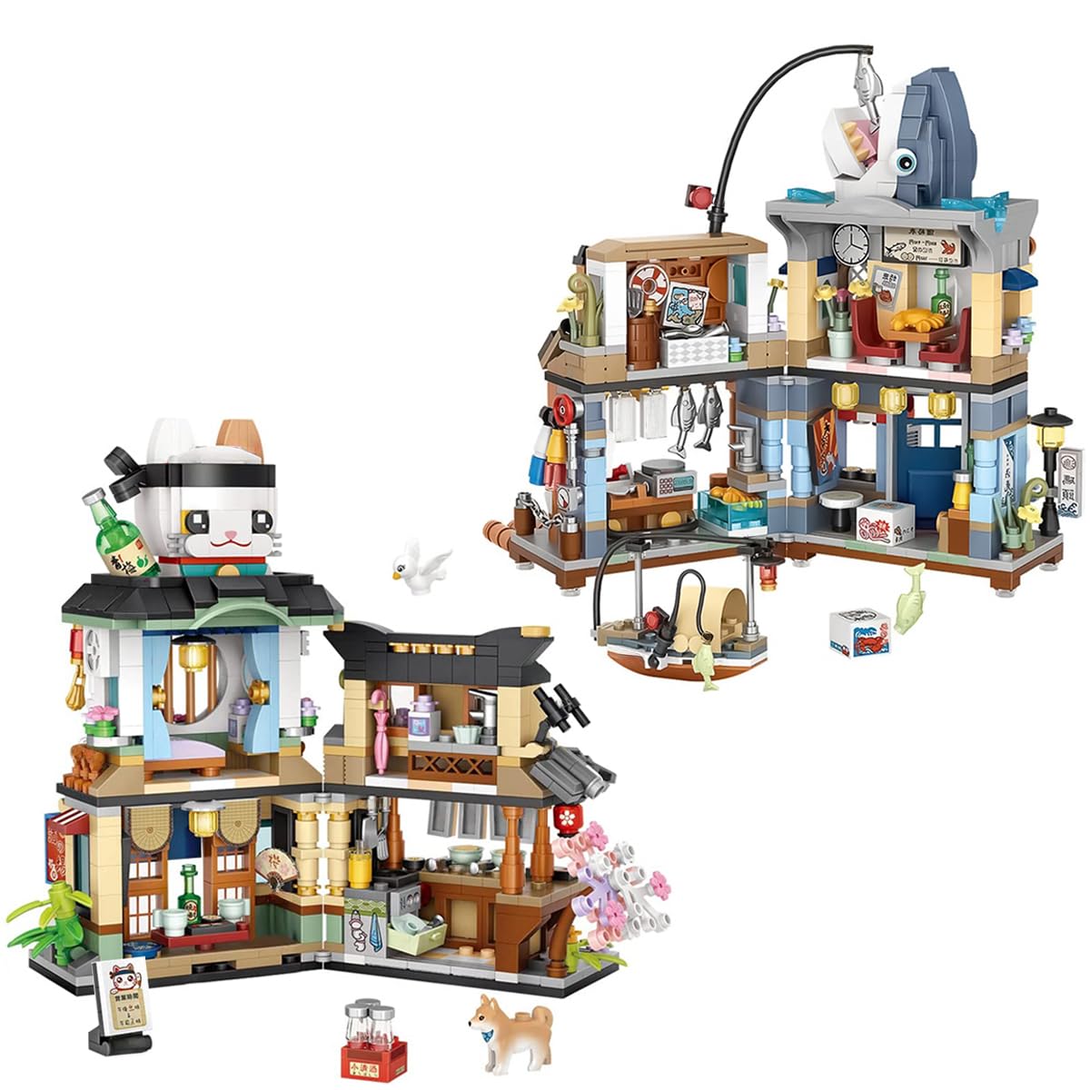 Auspcers Japanese Street View Blocks Kit, Japanese Style Izakaya & Fishery Shop Building Blocks, Modular House Street View Building Model Set Architecture Model — image 1