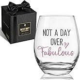 Birthday Wine Glass for Women Funny - Not A Day Over Fabulous, Unique Gift Ideas for Her Mom Friends Female Her Wife Girlfriend Coworkers, Mothers Day Gifts