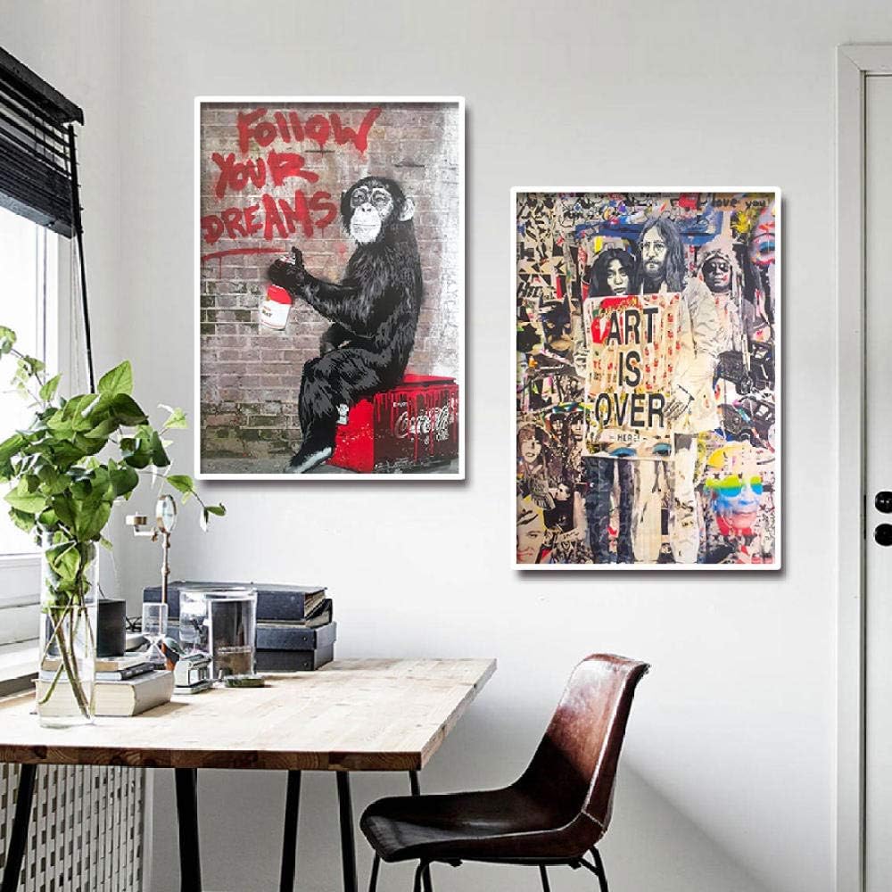 DMPro Banksy Monkey Wall Picture Street Art Graffiti Canvas Paintings Banksy Print Posters Modern Living Room Abstract Art Decoration 40x60cm no frame x2