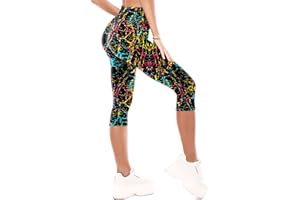 CADITEX High Waisted Capri Leggings for Women,Buttery Soft Workout Gym Pattern Yoga Pants