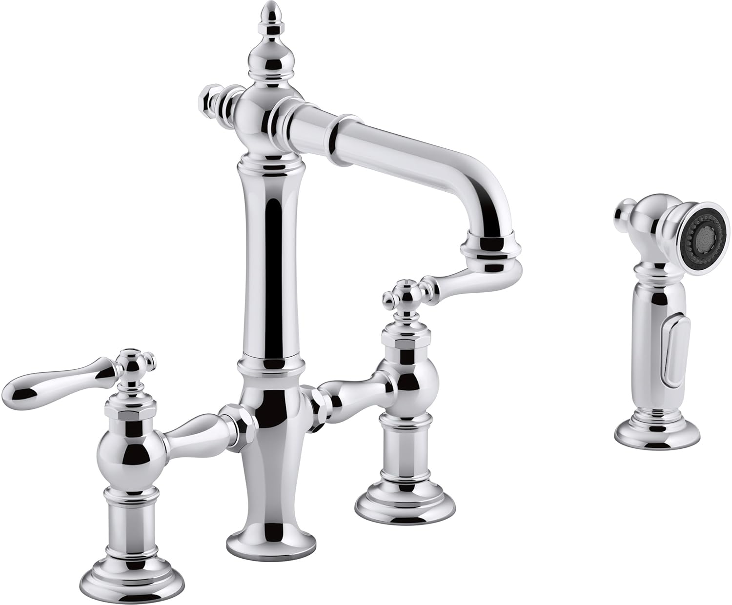 Kohler K-76520-4-CP Artifacts Deck-Mount Bridge bar Sink Faucet with Lever Handles and sidespray Polished Chrome