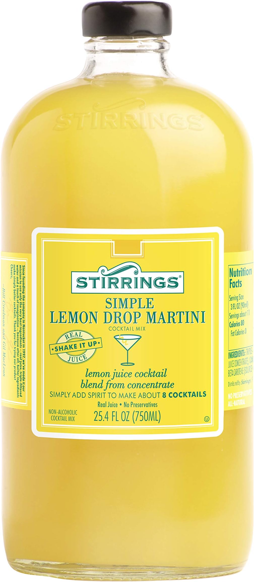 Stirrings | Premium Cocktail & Martini Drink Mixers with Real Juice | Simply Add Spirits | 750ml Jars (Simple Lemon Drop Martini)