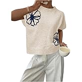 SOLY HUX Women's Short Sleeve Sweater 3D Floral Sweaters Pullover Tank Tops Knit Vest Trendy Fashion Clothing