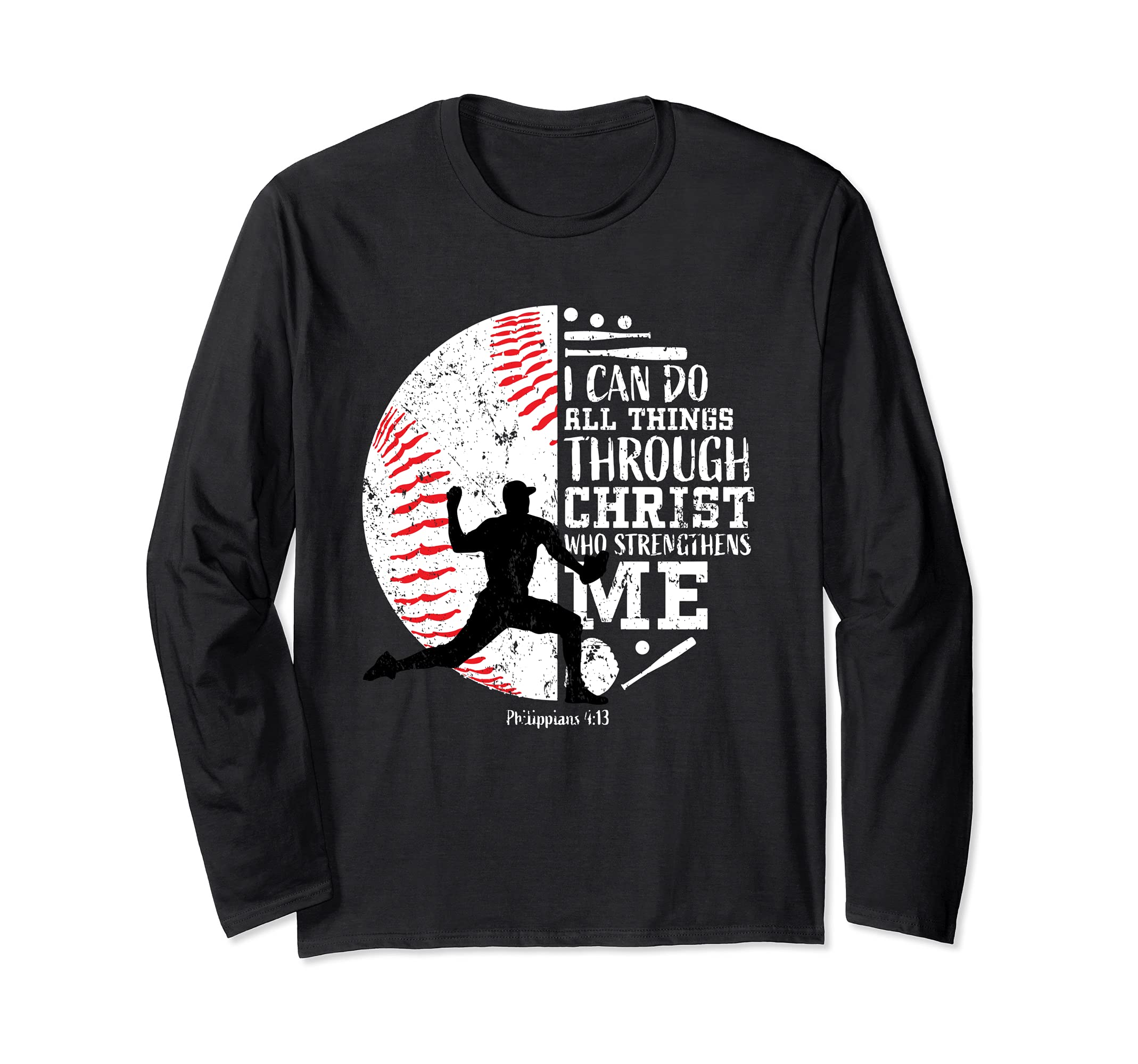 Gifts For Baseball Pitchers Boys Kids Teens Christian Verses Long Sleeve T-Shirt