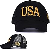USA Trucker Hat for Men & Women American Flag Cap Adjustable Baseball Cap Mesh Snap Patriotic 3D Embroidered Cap