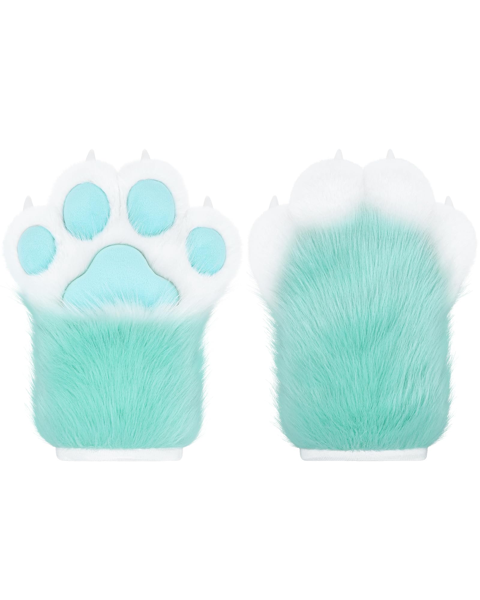 ZFKJERS Cosplay Animal Extended Fluffy Plastic Claws for Cat Fursuit Paws Gloves Adults Costume Accessories Set (Green) — image 1