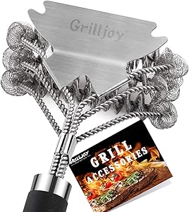grilljoy 18in Grill Cleaning Brush Bristle Free - Safe BBQ Cleaning Grill Brush with Extra Wide Scraper for Gas/Charcoal Porcelain/Ceramic/Iron/Steel Grill Grates- Ideal BBQ Grill Accessories