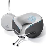 SKYTRAX COMF&reg; Premium Ergonomic Memory Foam Travel Neck Pillow, Washable Cooling Ice Silk Cover, Firm Neck Support for Airplane Long Flights &amp; Pain Relief, with Portable Carry Case (Grey)