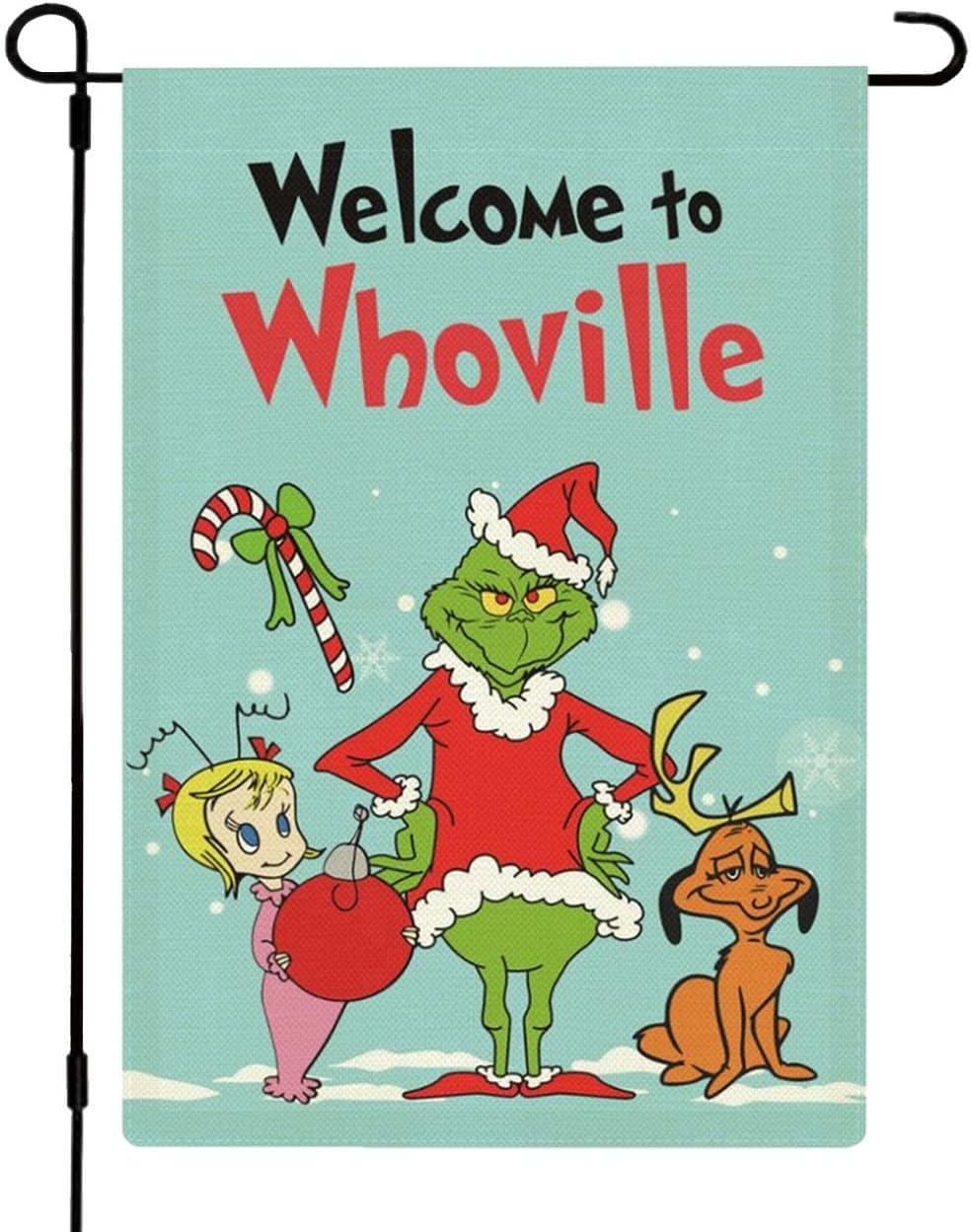 Flags - Christmas Garden Flag, Welcome to Whoville Garden Flag 12 x 18 Inch, Christmas Winter Outside Holiday Decor Yard Flag Seasonal Farmhouse Outdoor Decoration
