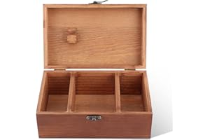 Empty Wooden Sewing Box, 3 Compartments Vintage Sewing Basket Needlework Box Thread Organizer Small Treasure Chest for Sewing