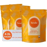 Brodo Organic Chicken Bone Broth, Protein Snacks, Soup Keto (4 X 25 oz) | Organic Bone Broth with Collagen, Protein Soup &amp; Sipping Broth for Healthy Meal Prep, Soups and Bone Broth Packets