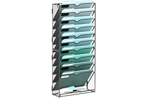 SUPEASY 11-Tier Wall File Organizer for Paper Files Folder Mail, Mesh Wall Mount File Holder for Office, Black