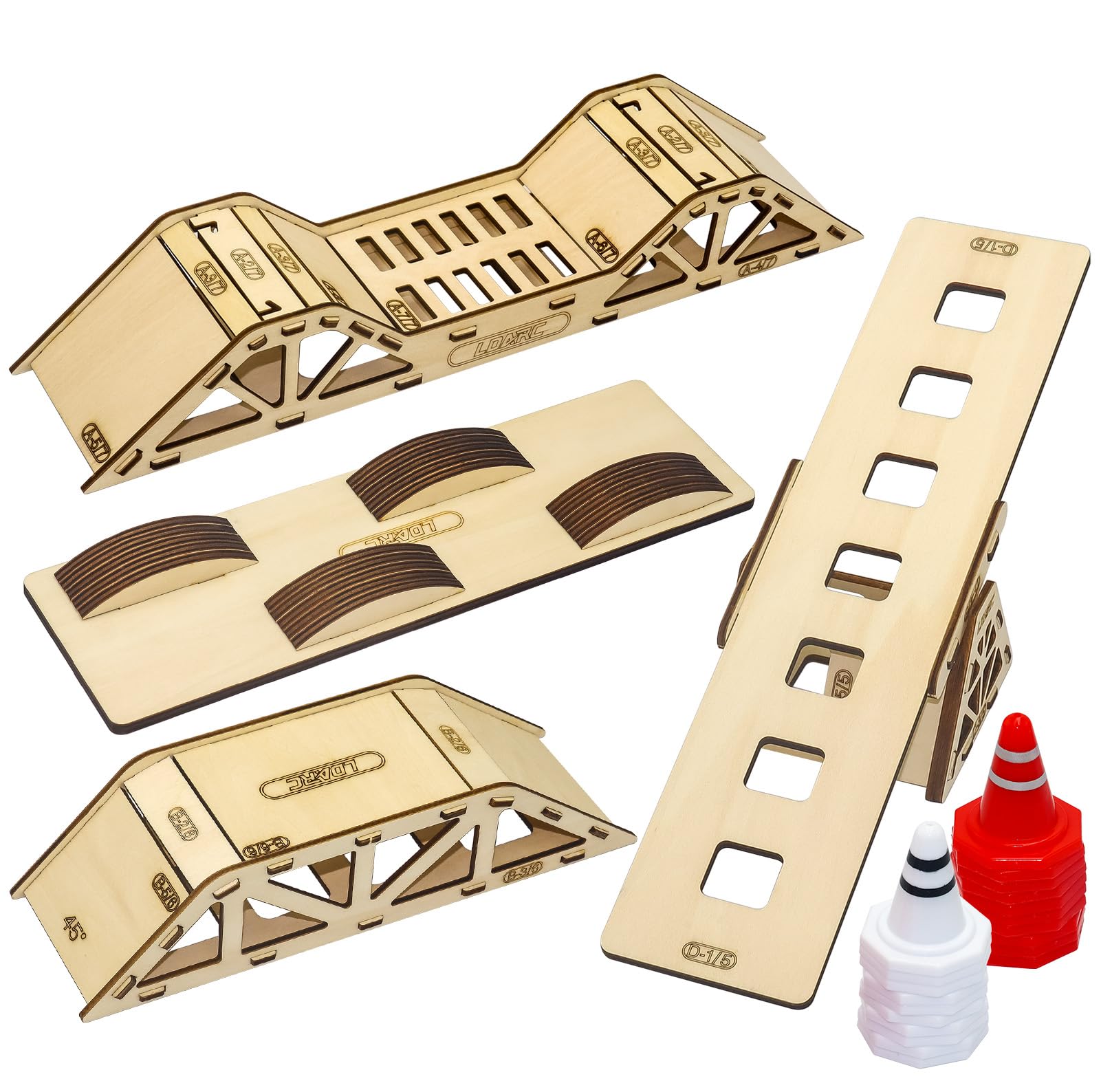 Photo 1 of RCENJOY RC Wooden Bridge Simulation Obstacle Steep Slope with 20PCS Traffic Cones Roadblock RC Car Obstacle Set for LDARC X43 M58 1/43 Scale RC Crawer Car Accessories