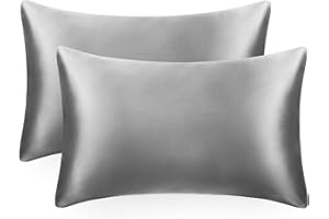 EXQ Home Silky Satin Pillowcase for Hair and Skin,Soft Cooling Pillow Cases Queen Size Set of 2 Satin Pillow Case with Envelope Closure Grey