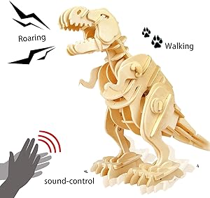 ROKR 3D Wooden Puzzle-Robotic Dinosaur Toys,Sound Controlled Walking T-Rex Jigsaw Puzzle Engineering Toy,Building Model Wood Craft Kit,Brain Teaser Games,Birthday Gift for Boys,Kids and Adults