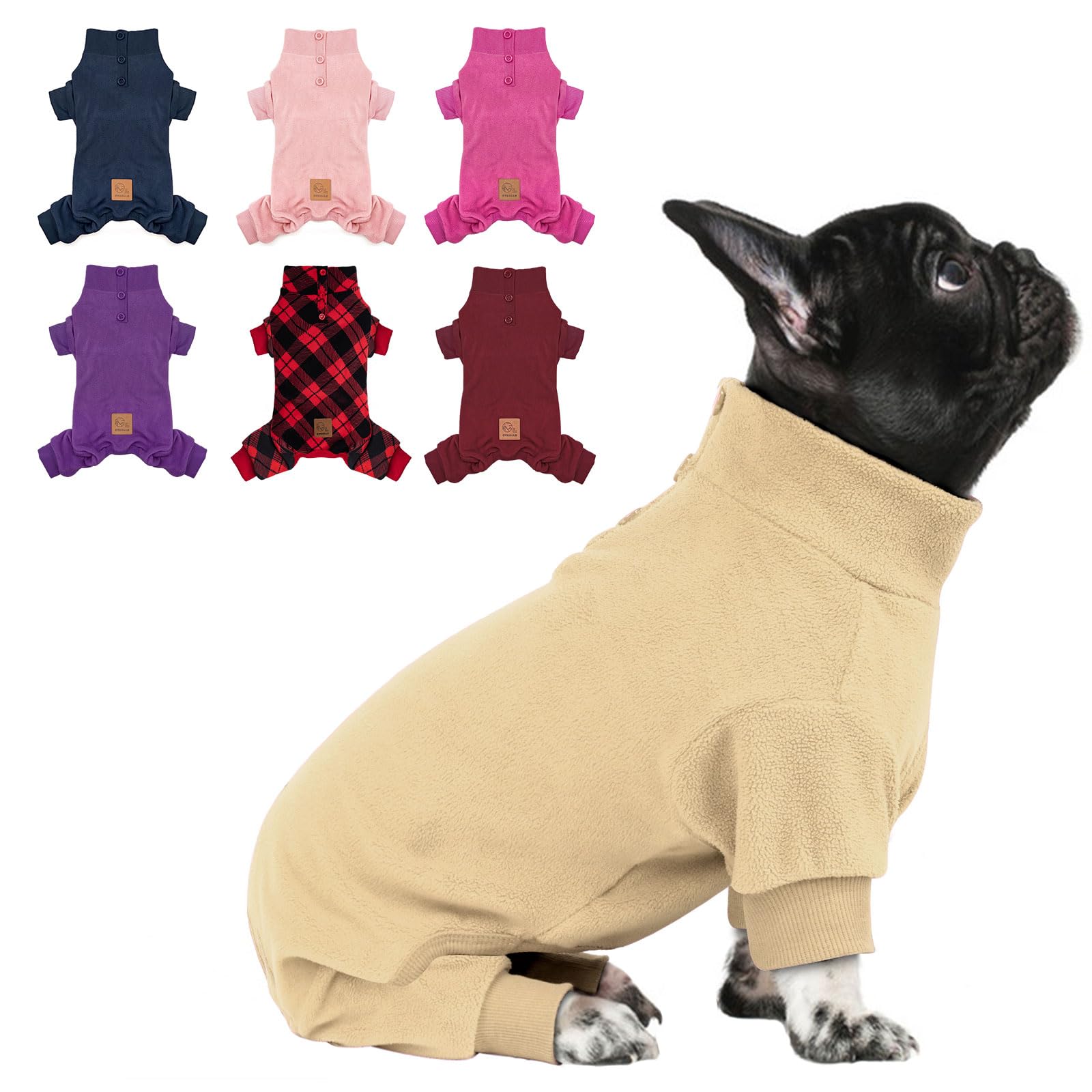 cyeollo XXXL Fleece Dog Pajamas, Soft Dog Pjs for Large Dogs Thermal Doggie Onesie Stretchy Doggy Sweaters Winter Dogs Coat Pet Jammies Doggie Clothes Female & Male, Beige 3XL Image