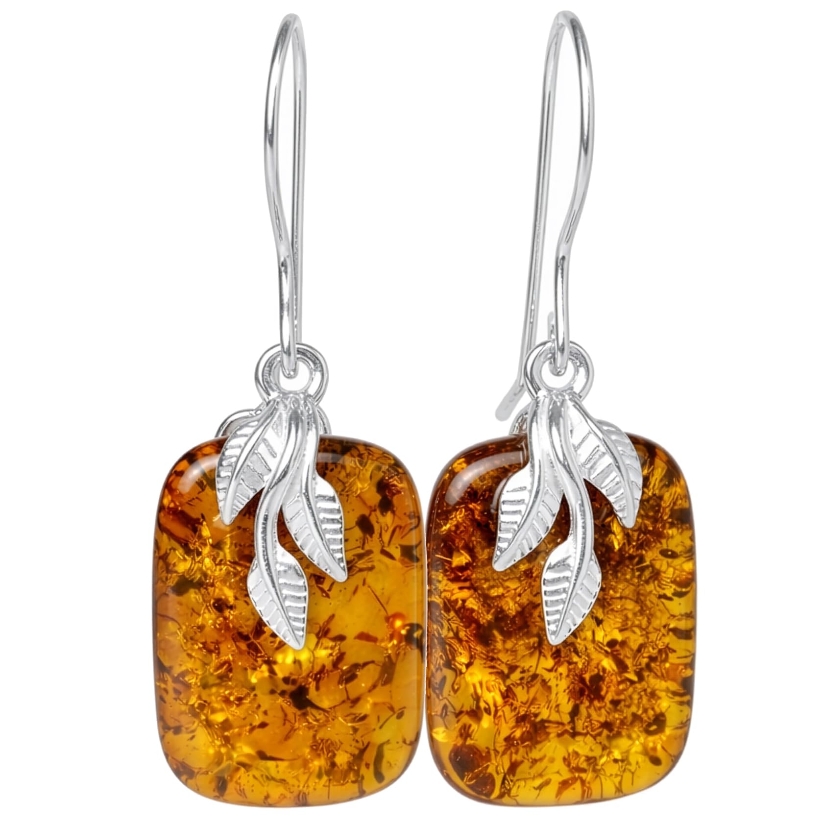 GIA Certified Sterling Silver Baltic Honey Amber Earrings Fern