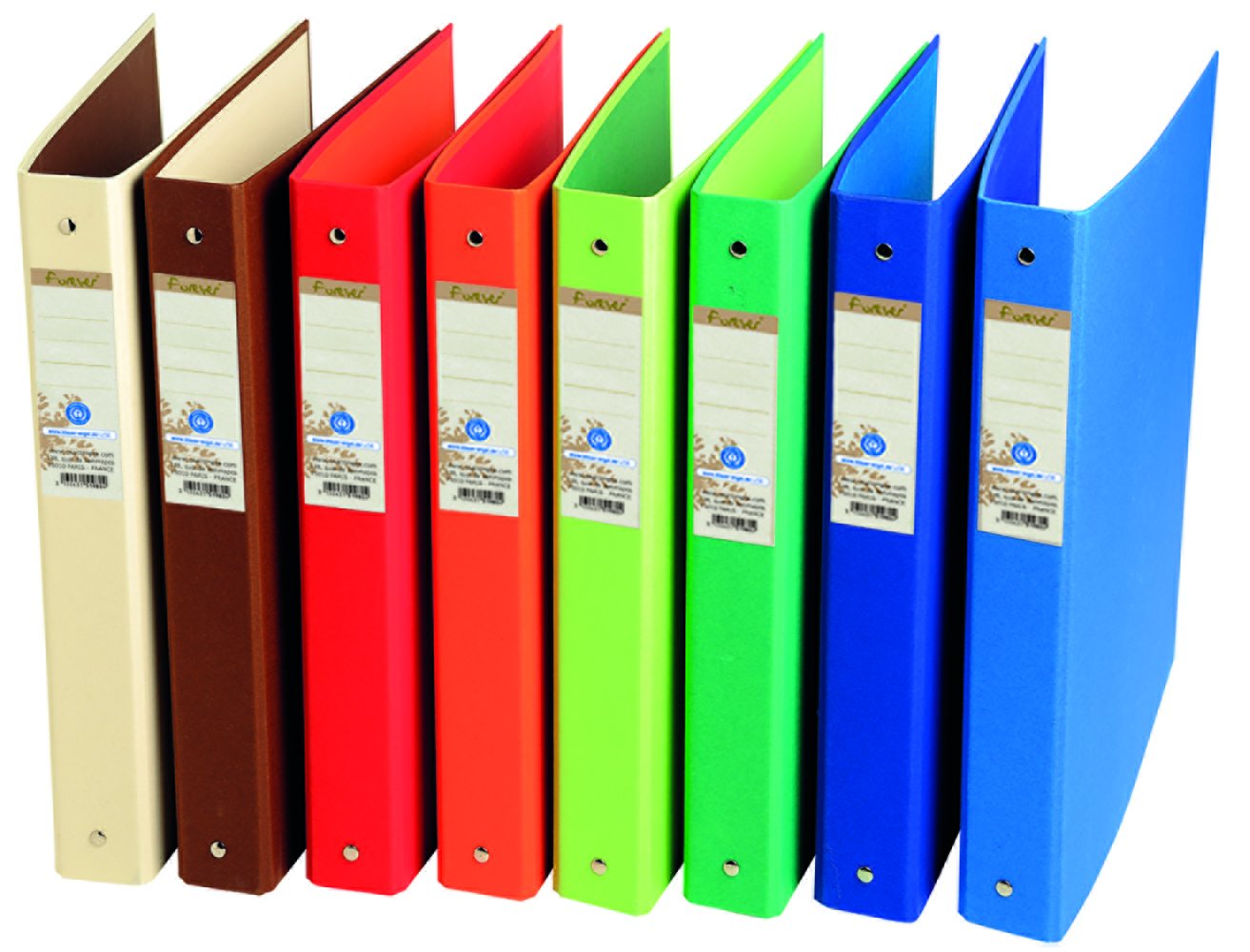 Exacompta - ref. 51980E - Box of 10 Forever rigid binders - 4 round rings, diameter 30 mm - Spine 40 mm - External dimensions: 32 x 26 cm - A4 file format - 8 assorted colors