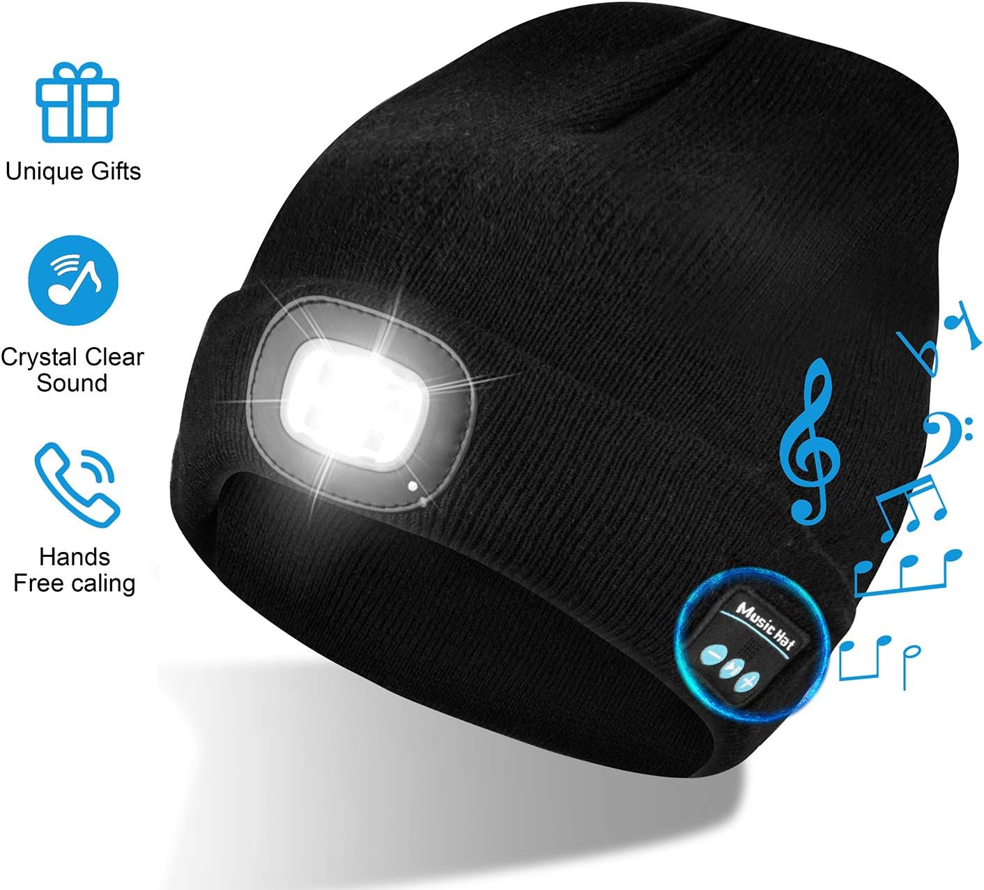 GAFres Unisex Bluetooth LED Beanie Hat ，Headlamp Headphone Torch Music hat: Sports & Outdoors