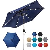 Blissun 7.5 ft Solar Umbrella, 18 LED Lighted Patio Umbrella, Table Market Umbrella