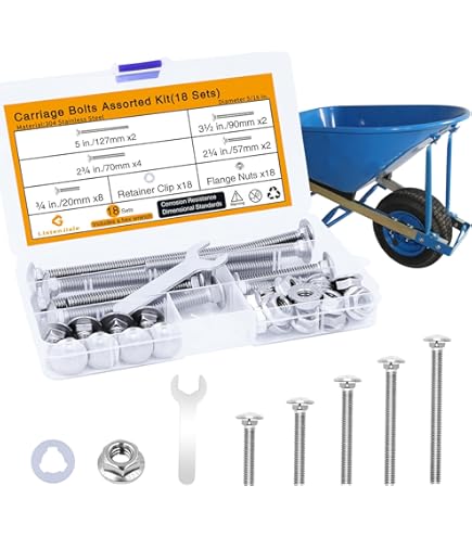 Wheelbarrow Handles Nut And Bolt Set, Carbon Steel Galvanized Carriage Bolts 5'', 3-1/2'', 2-3/4
