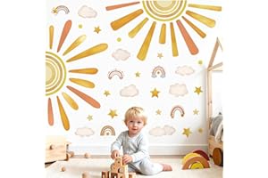 wondever Boho Half Sun Wall Stickers Rainbow Clouds Stars Peel and Stick Wall Art Decals for Baby Nursery Kids Bedroom Living