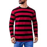 iClosam Mens Black and White Striped T Shirt Long Sleeve Crewneck Casual Basic Tee Cotton Pullover Tops S-3XL