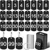 MorningRo 100 Pcs Aluminum Number Tags with Key Rings Number 1-100 Metal Key Tags for Identification Hotel Dormitory House Lockers(Black,Rectangular)