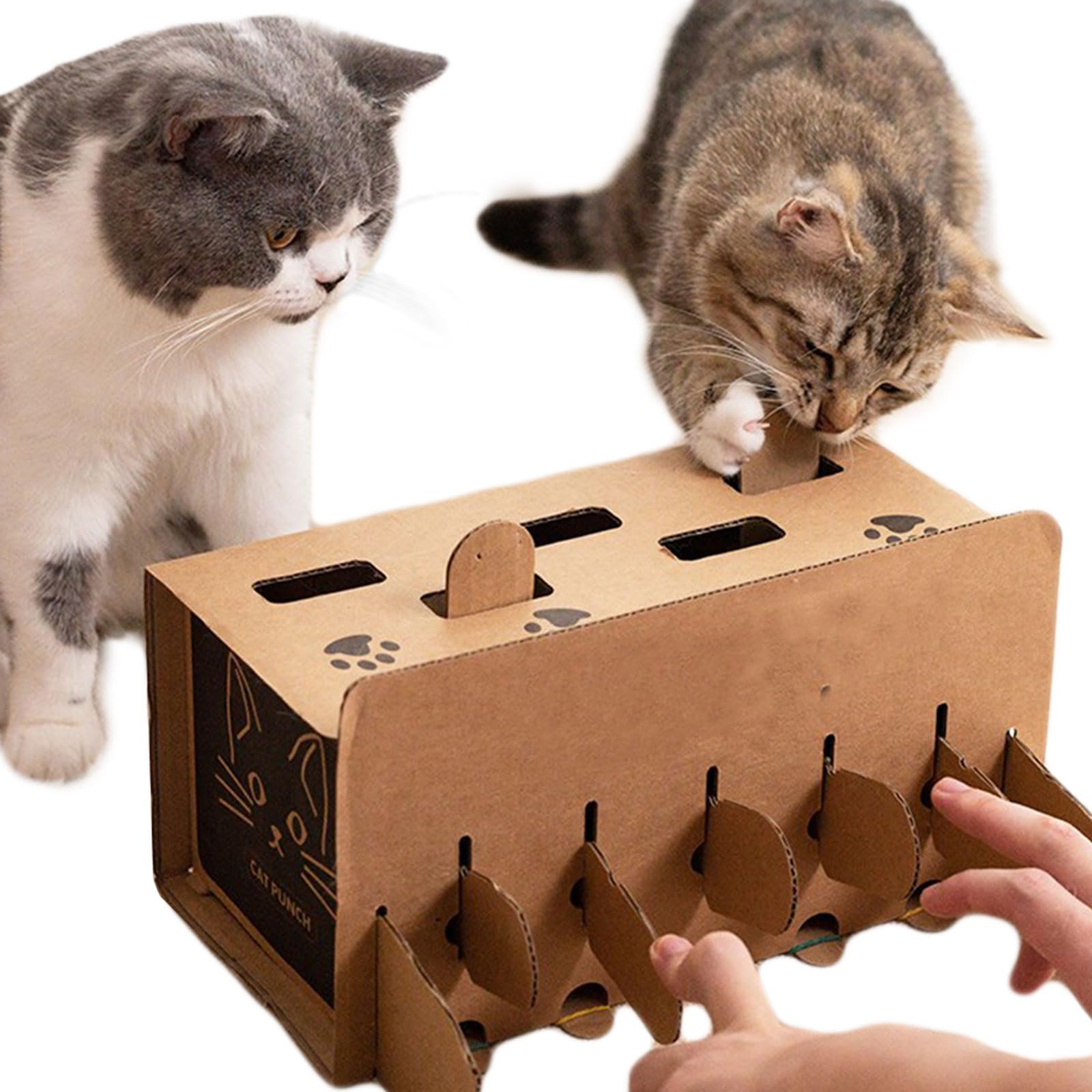 Yamyidar Pet Cat Toy, Interactive Cat hunt Training Cat Teaser Box Puzzle Toy Punch Game for Cat, Whack-A-Mole