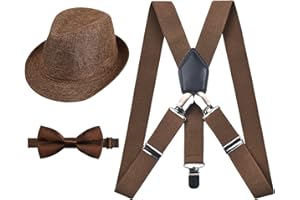 Alizeal 1 inch 2.5cm Suspender and Bow Tie Set with Fedora Hat for Kids