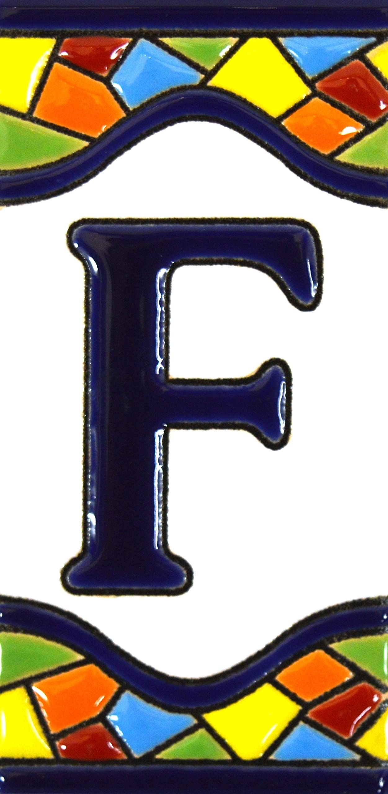 ART ESCUDELLERS Handpainted Ceramic Tile - Letter F, 4.29" x 2.13", Mediterranean Style, For Residential Address Signs