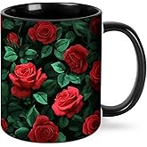 Rose Coffee Mug 11OZ Funny Mugs Ceramic Tea Cup with Handle Novelty Gifts for Women for Home Office Travel