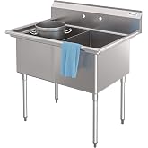KoolMore 42 in. 18-Gauge 2-Compartment Commercial Sink with Backsplash, Bowl Dimensions 18"x18"x14" in Stainless-Steel (KM-SB181814-N3)