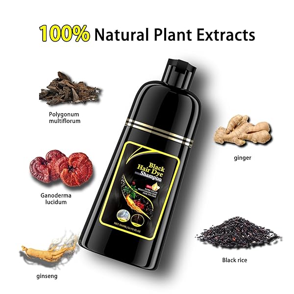 BLACK HAIR DYE SHAMPOO 3 IN 1, SHAMPOO HAIR DYE, HERBAL INGREDIENTS NATURAL BLACK HAIR SHAMPOO, SEMI-PERMANENT GRAY WHITE COVERAGE FOR WOMEN MEN (500ML BLACK）