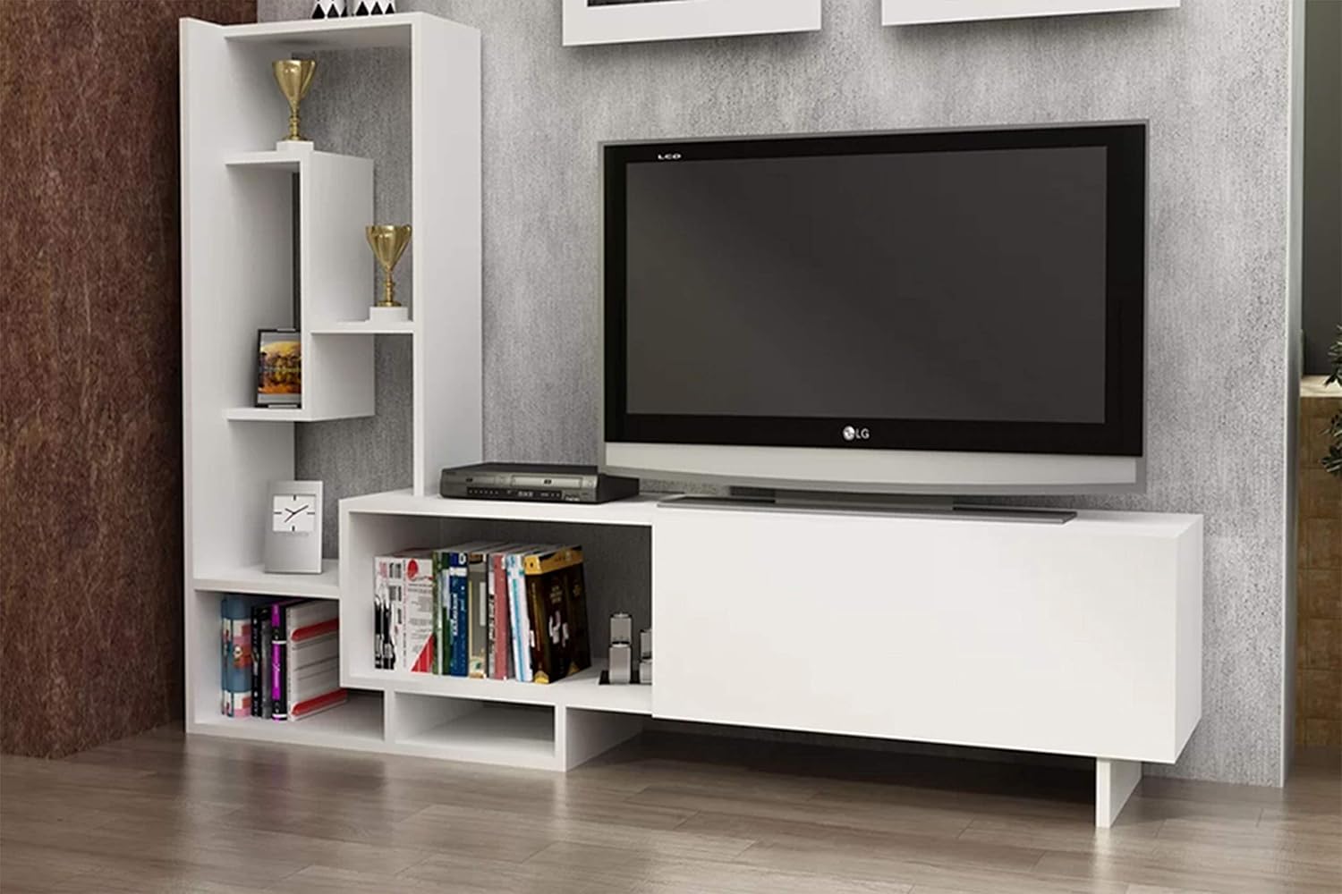 Heera Moti Corporation Multi Functional White Finish L Shape Tv