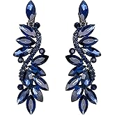 BriLove Women's Wedding Bridal Crystal Multi Marquise Filigree Flower Chandelier Clip-On Dangle Earrings