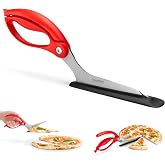 Dreamfarm Scizza 2-In-1 Easy Ergonomic Pizza Scissors with Stainless Steel Pizza Cutter Blades &amp; Non-Stick Slice Server - Red