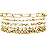 NKTDWO Gold Bracelets for Women Non Tarnish Cuff Bangle Set Tie Knot Cuban Rope Paperclip Beaded Bracelet Stack Trendy Gold Jewelry Gifts
