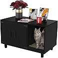 GDLF Modern Wood Pet Crate Cat Washroom Hidden Litter Box Enclosure Furniture House as Table Nightstand with Scratch Pad,Stac